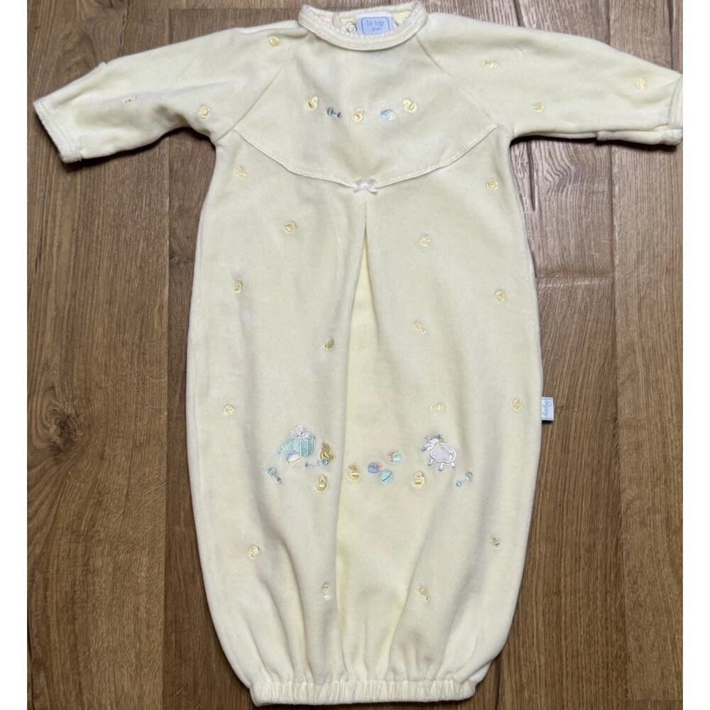 Le Top Vintage Baby Sleep Gown Sack Pastel Yellow Velour Newborn Unisex 1980’S
